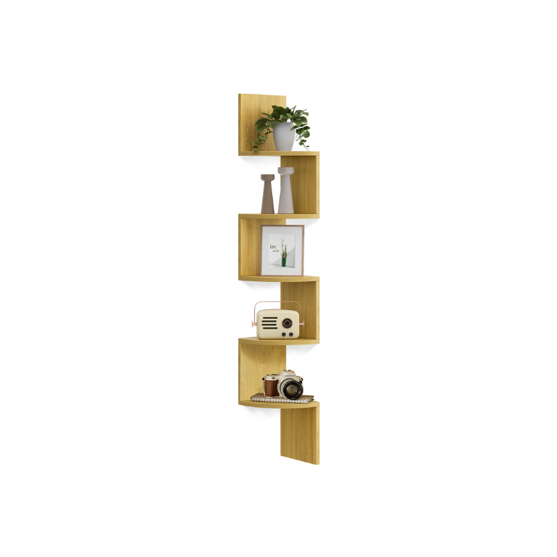 Floating Corner Bookshelf - 5-Tier - Zigzag Design