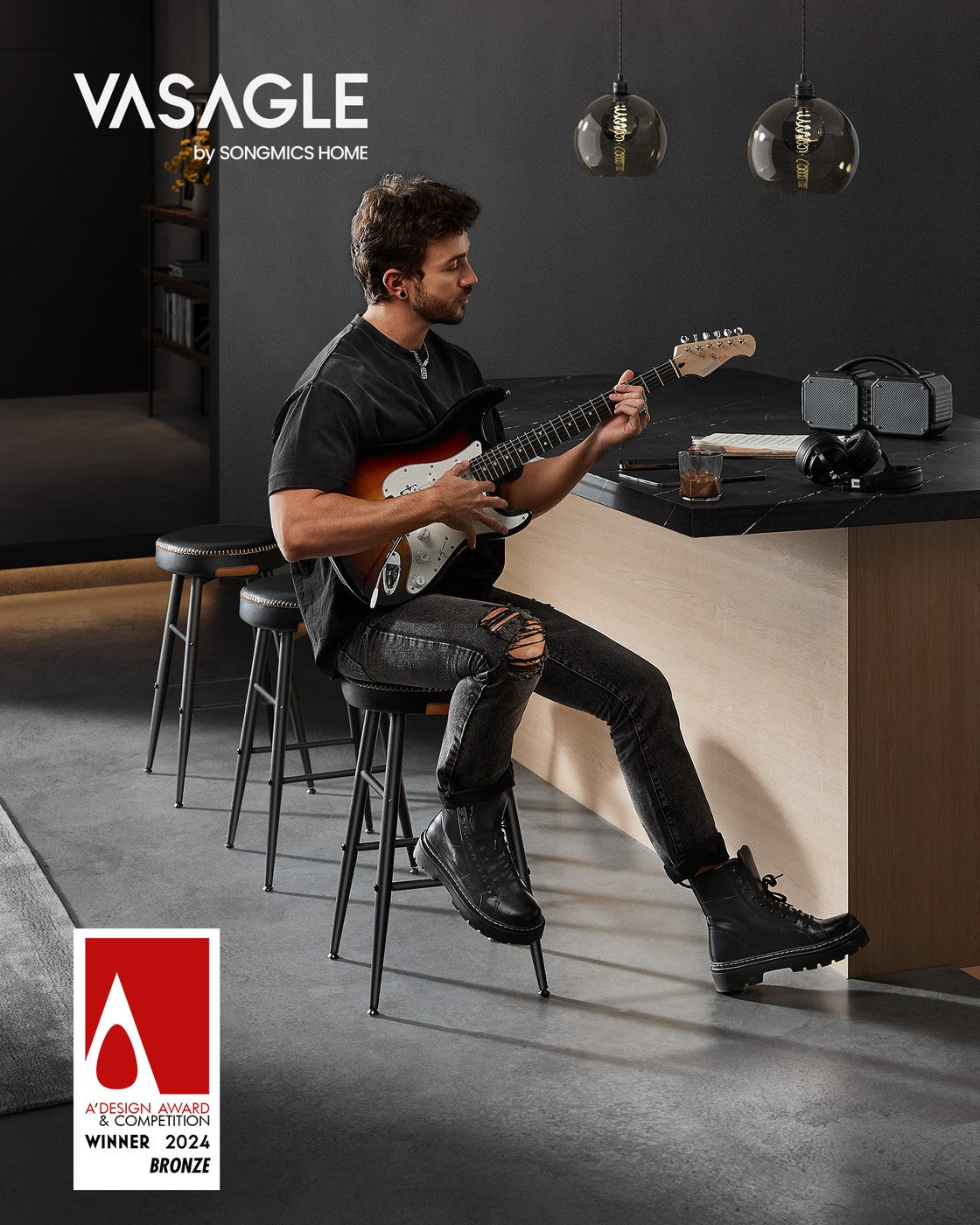 EKHO Collection - Counter Stools Set of 2 - Ink Black - Simply Black