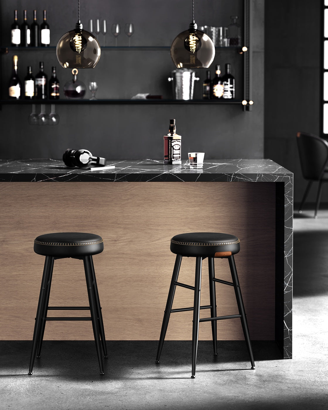 EKHO Collection - Counter Stools Set of 2 - Ink Black - Simply Black