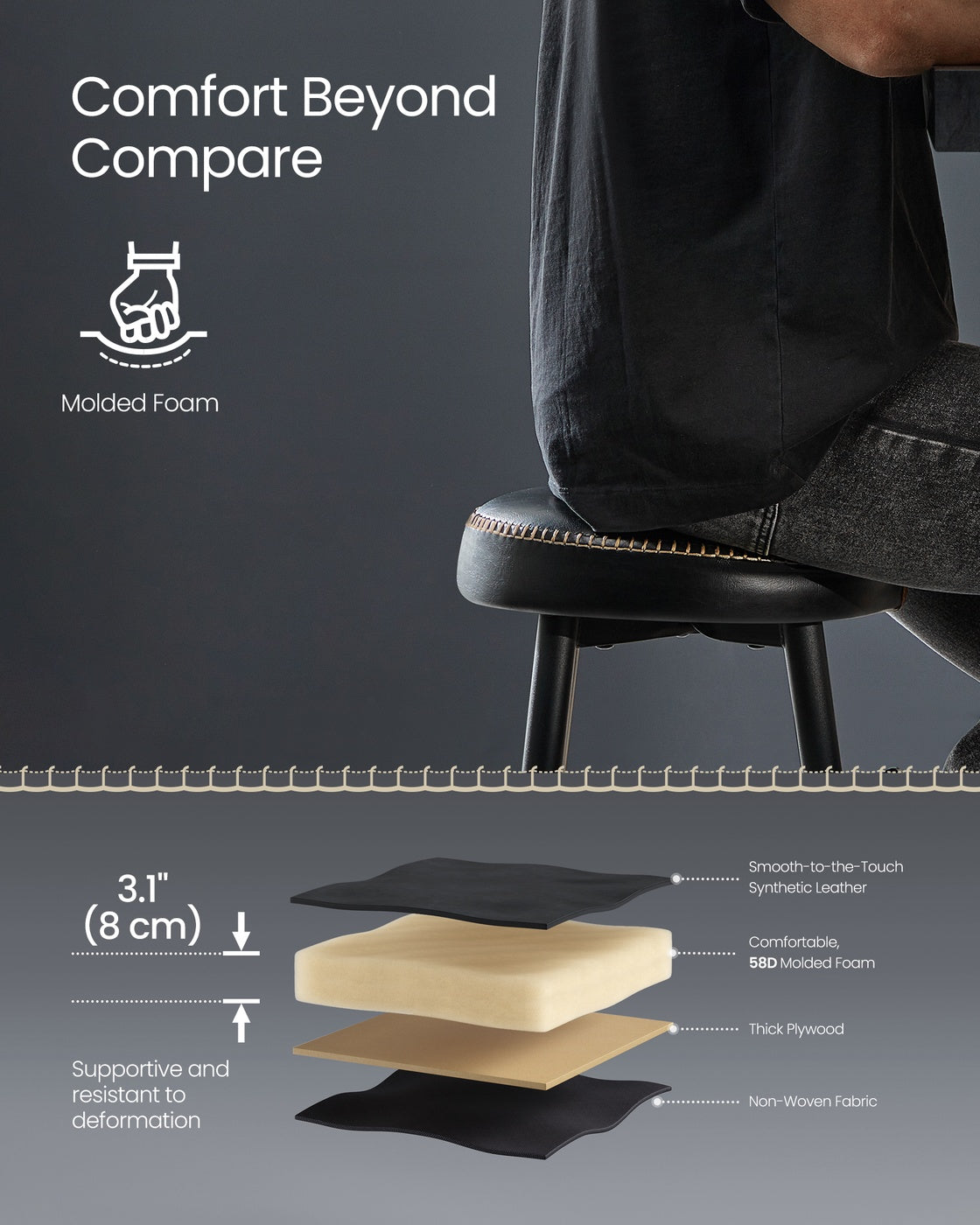 EKHO Collection - Counter Stools Set of 2 - Ink Black - Simply Black