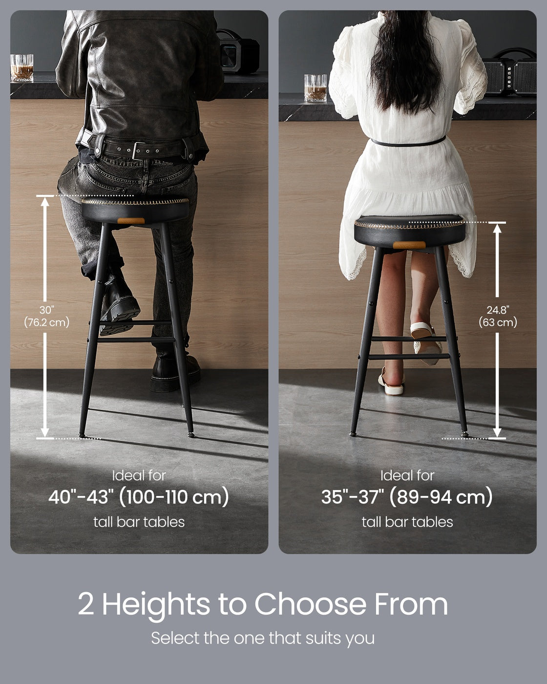 EKHO Collection - Counter Stools Set of 2 - Ink Black - Simply Black