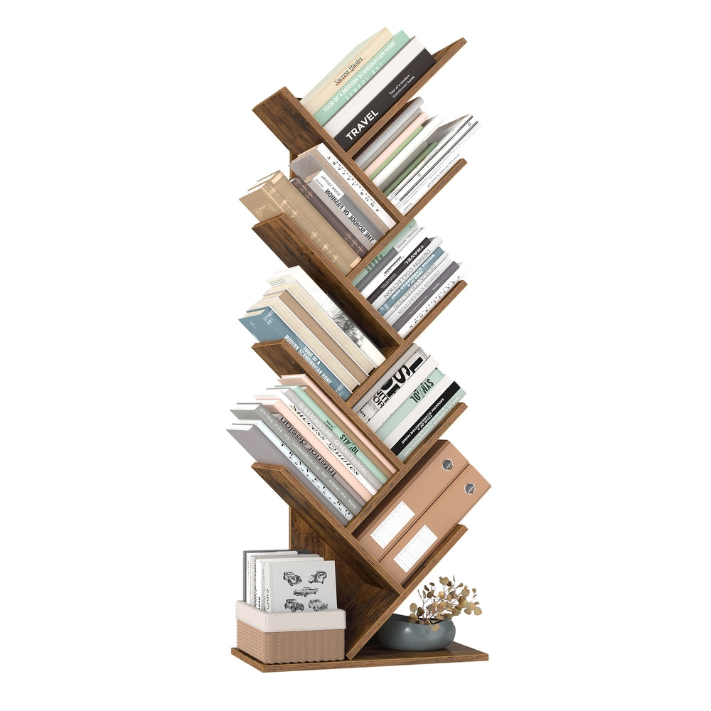 9-Tier Tree Bookshelf - Rustic Brown