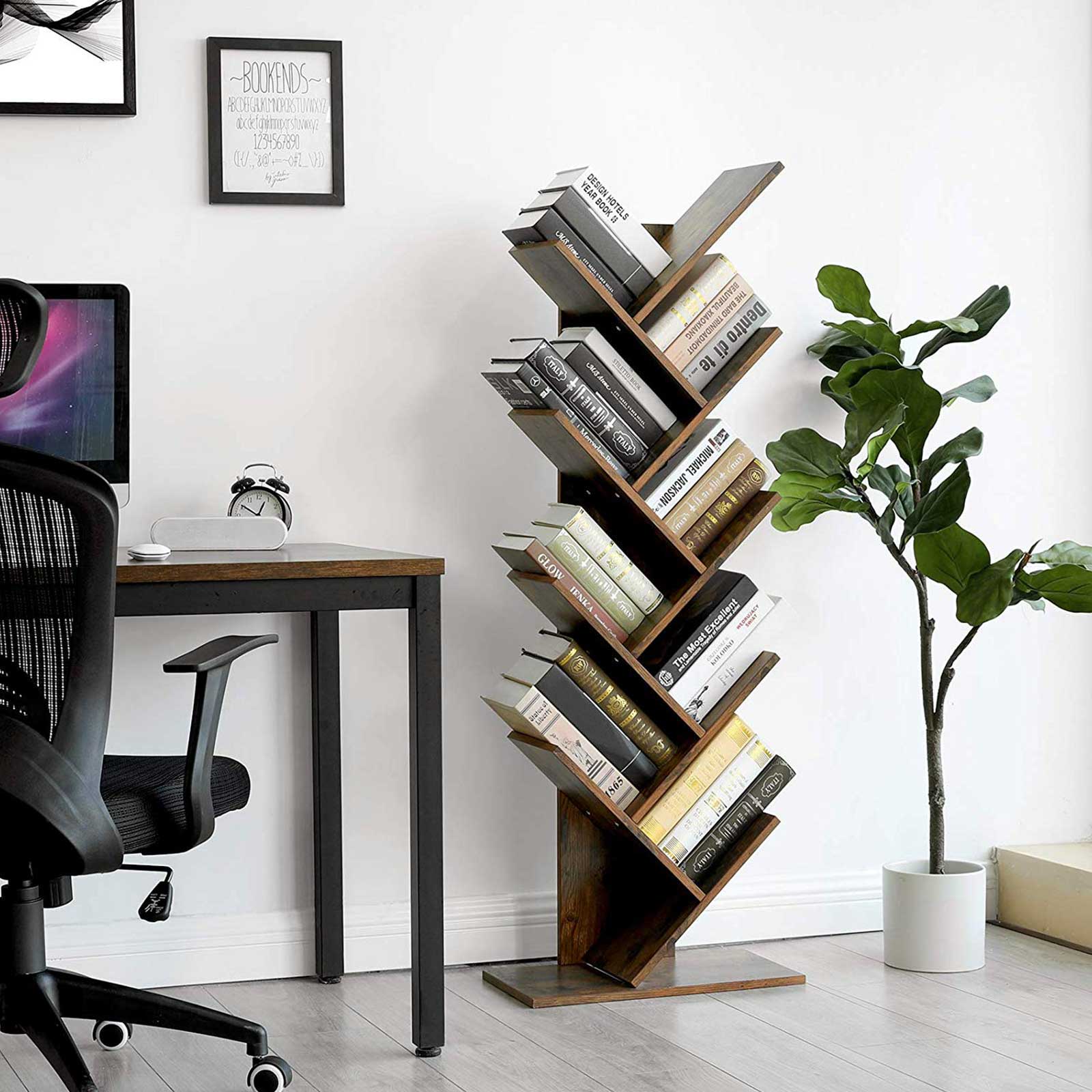 9-Tier Tree Bookshelf - Rustic Brown