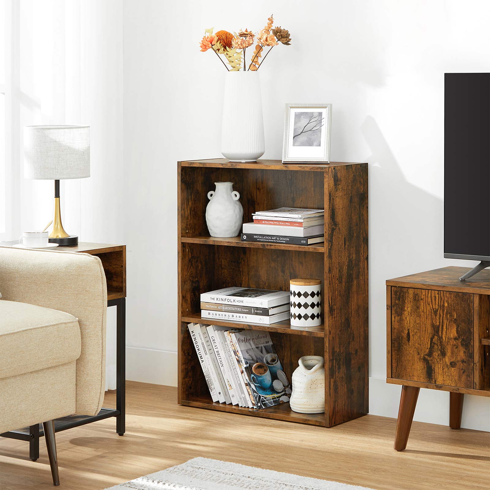 3-Tier Open Bookcase with Adjustable Storage Shelves
