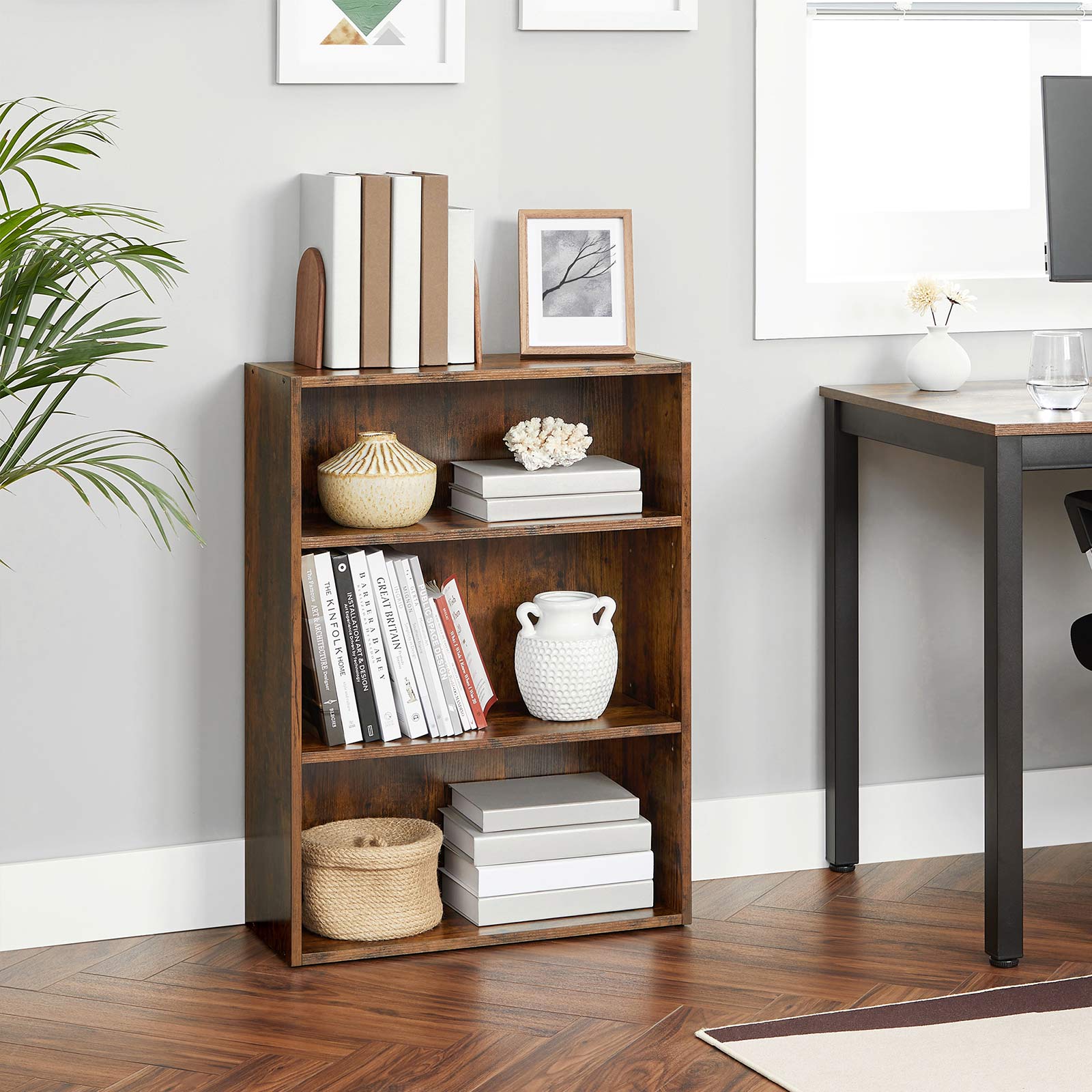 3-Tier Open Bookcase with Adjustable Storage Shelves