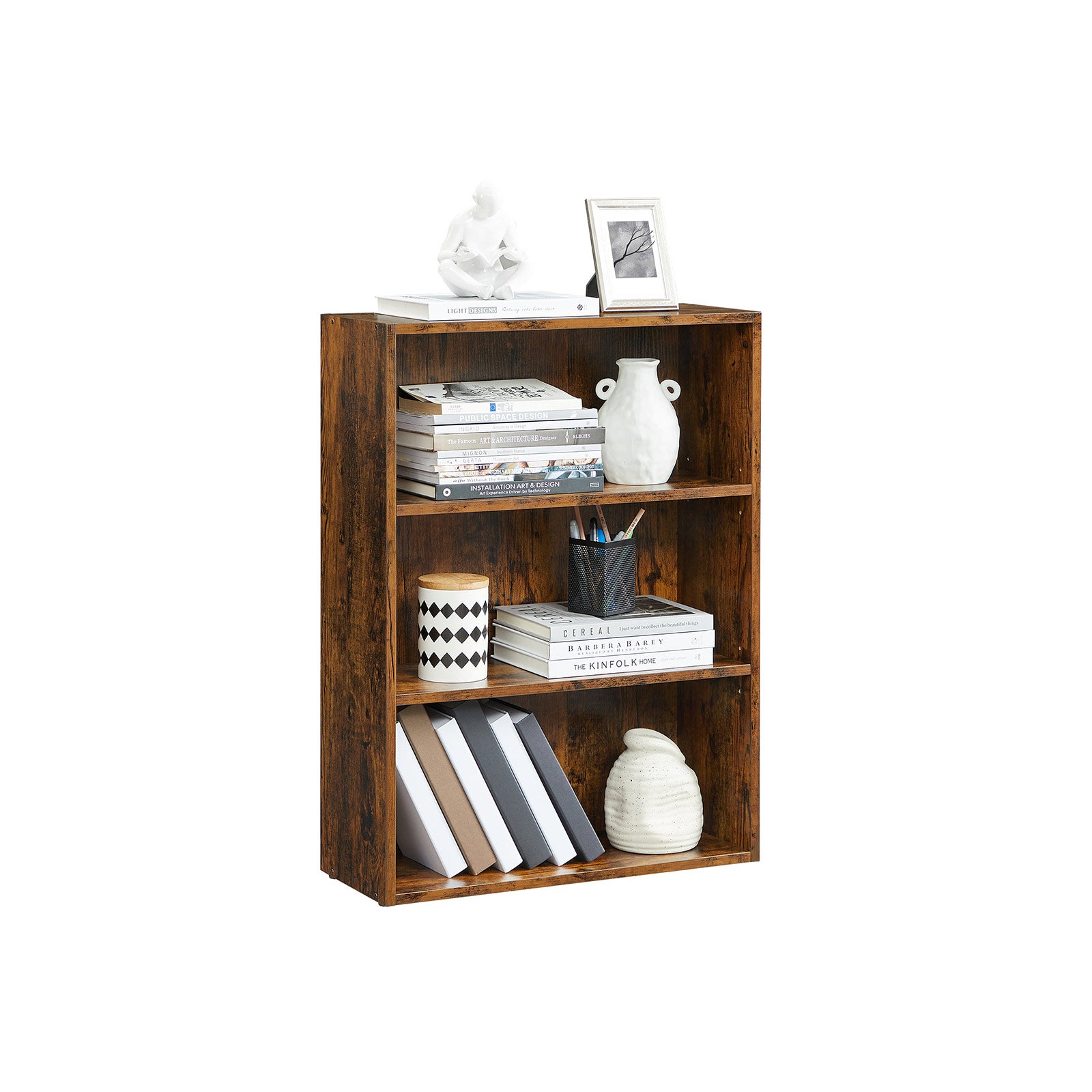 3-Tier Open Bookcase with Adjustable Storage Shelves
