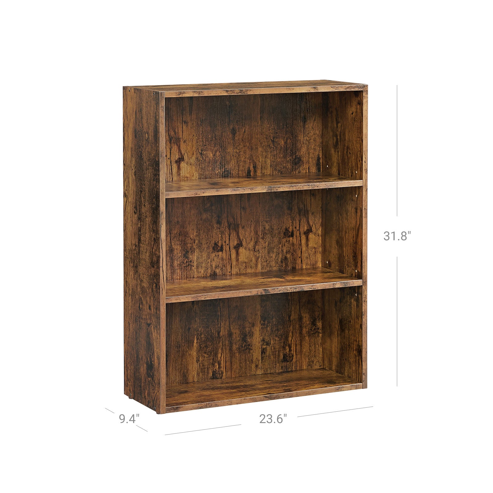 3-Tier Open Bookcase with Adjustable Storage Shelves