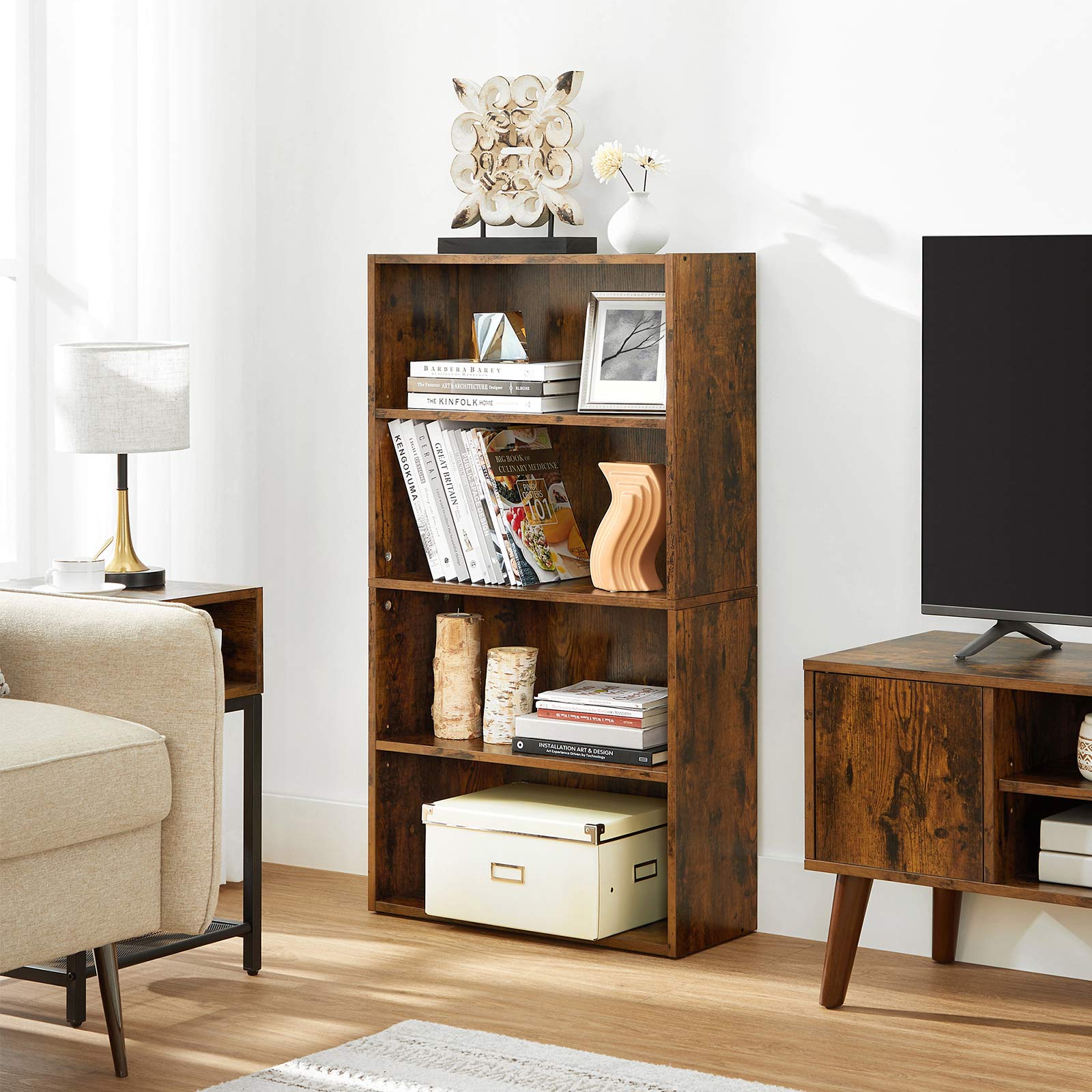4-Tier Open Bookcase with Adjustable Storage Shelves