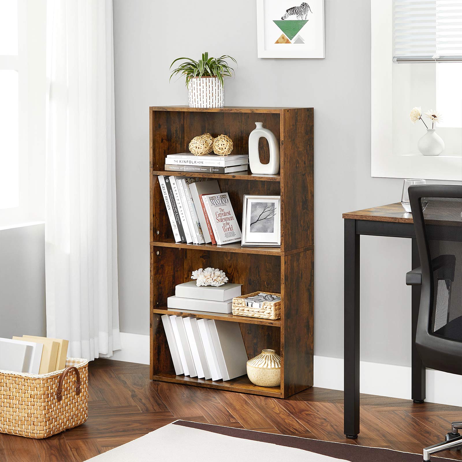4-Tier Open Bookcase with Adjustable Storage Shelves
