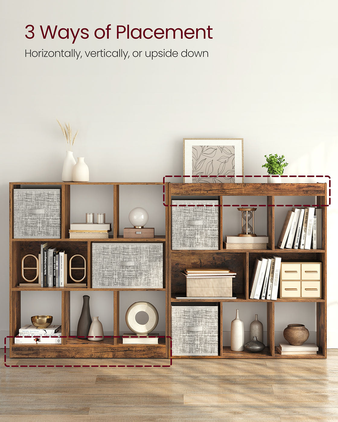 Bookcase with 8 Open Compartments - Rustic Brown