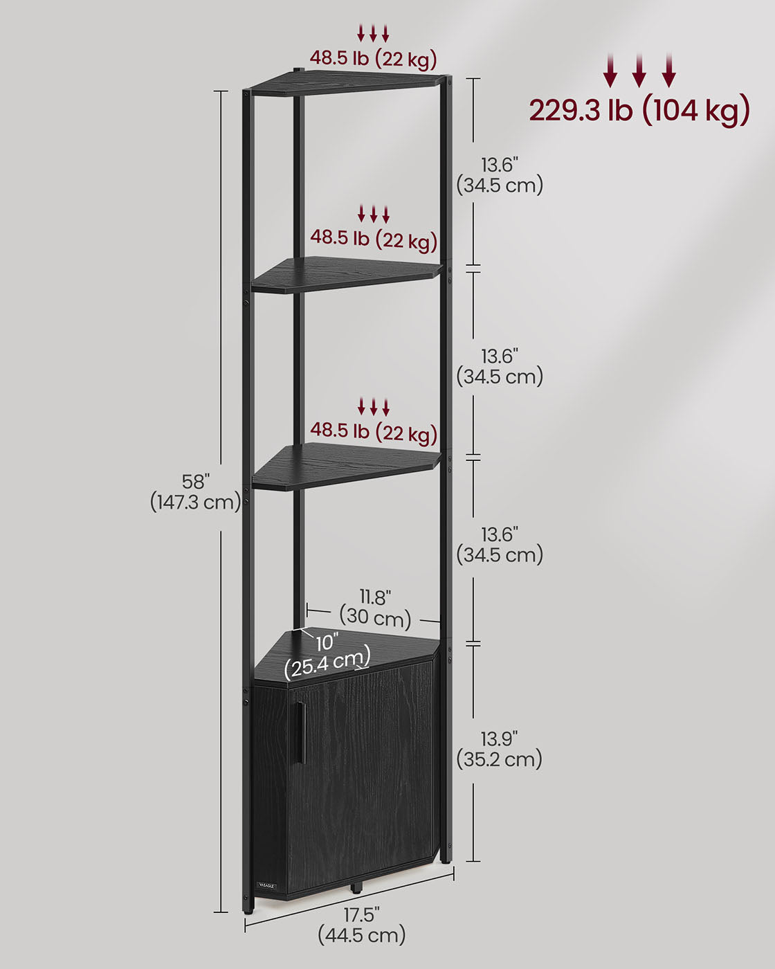 5-Tier Corner Shelving Unit - Ebony Black, Ink Black