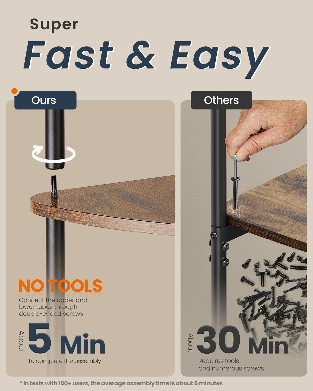 Corner Shelf - Superfast Toolless Assembly - 5-Tier Corner Standing Shelf - Corner Shelf Stand - Rustic Brown