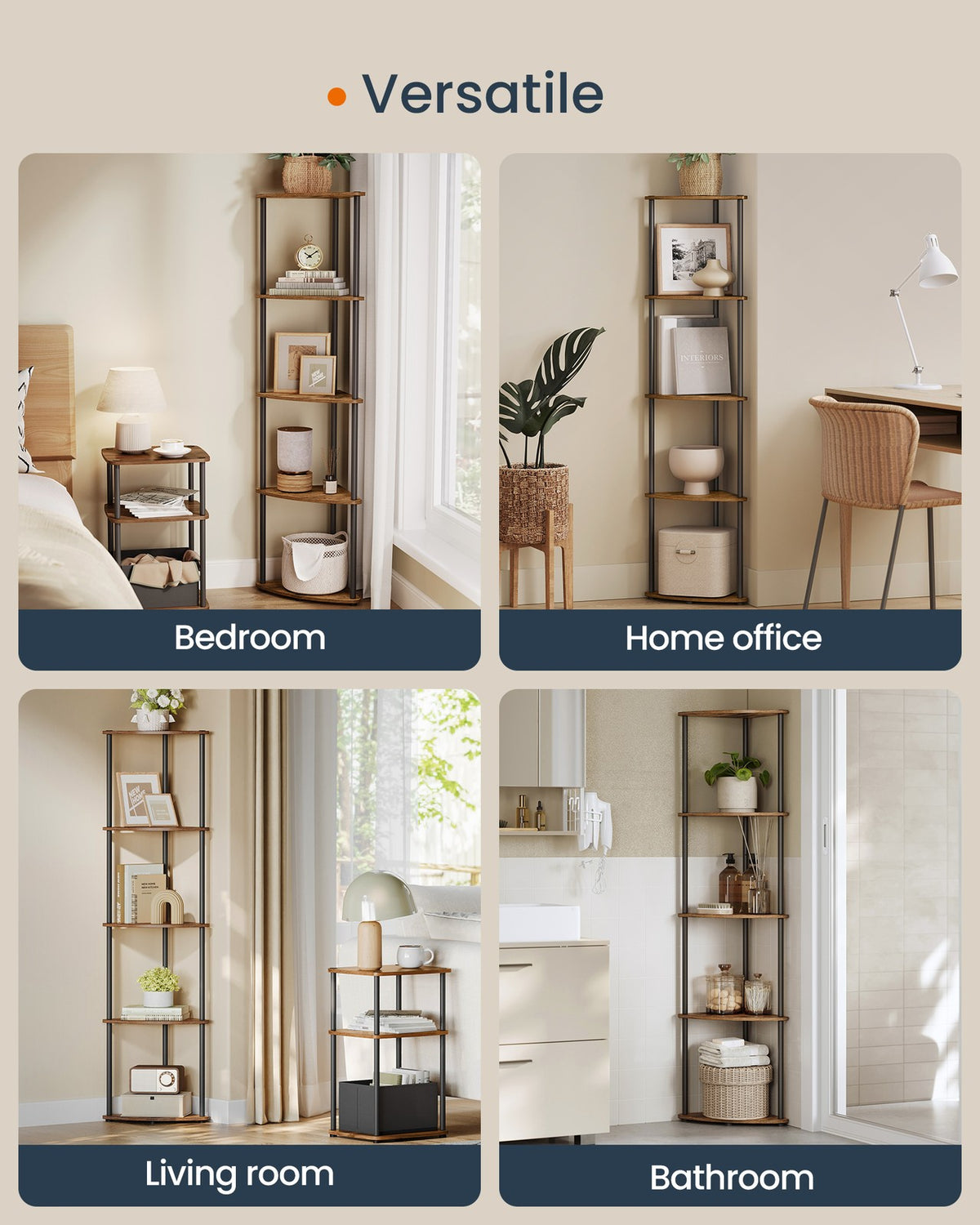 Corner Shelf - Superfast Toolless Assembly - 5-Tier Corner Standing Shelf - Corner Shelf Stand - Rustic Brown
