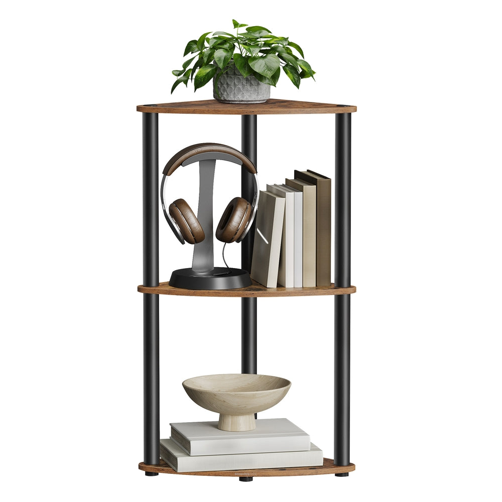 Superfast Toolless Assembly Corner Shelf Stand 3-Tier Rustic Brown - Rustic Brown