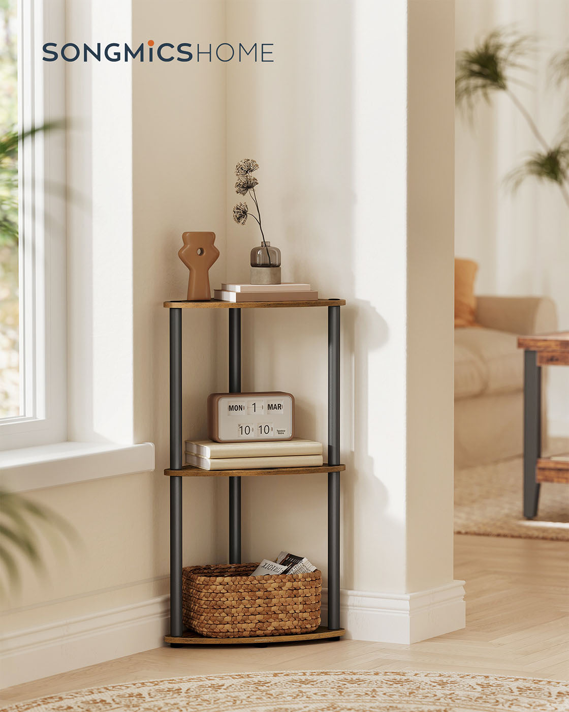 Superfast Toolless Assembly Corner Shelf Stand 3-Tier Rustic Brown - Rustic Brown