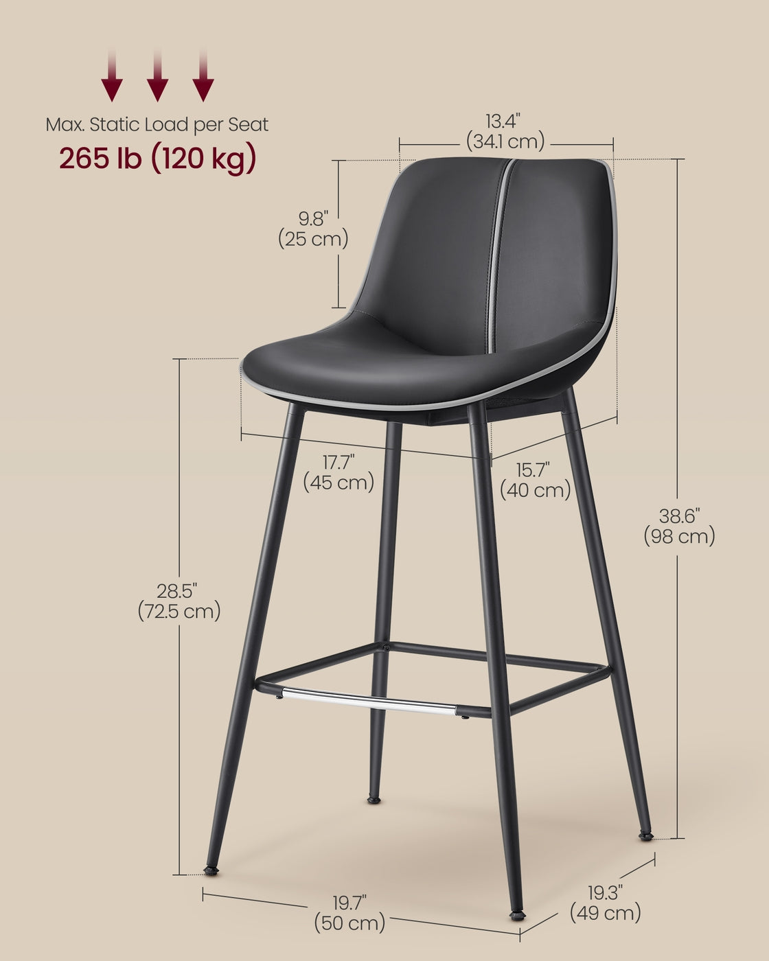 Counter Height Bar Stools - With Back - Set of 2