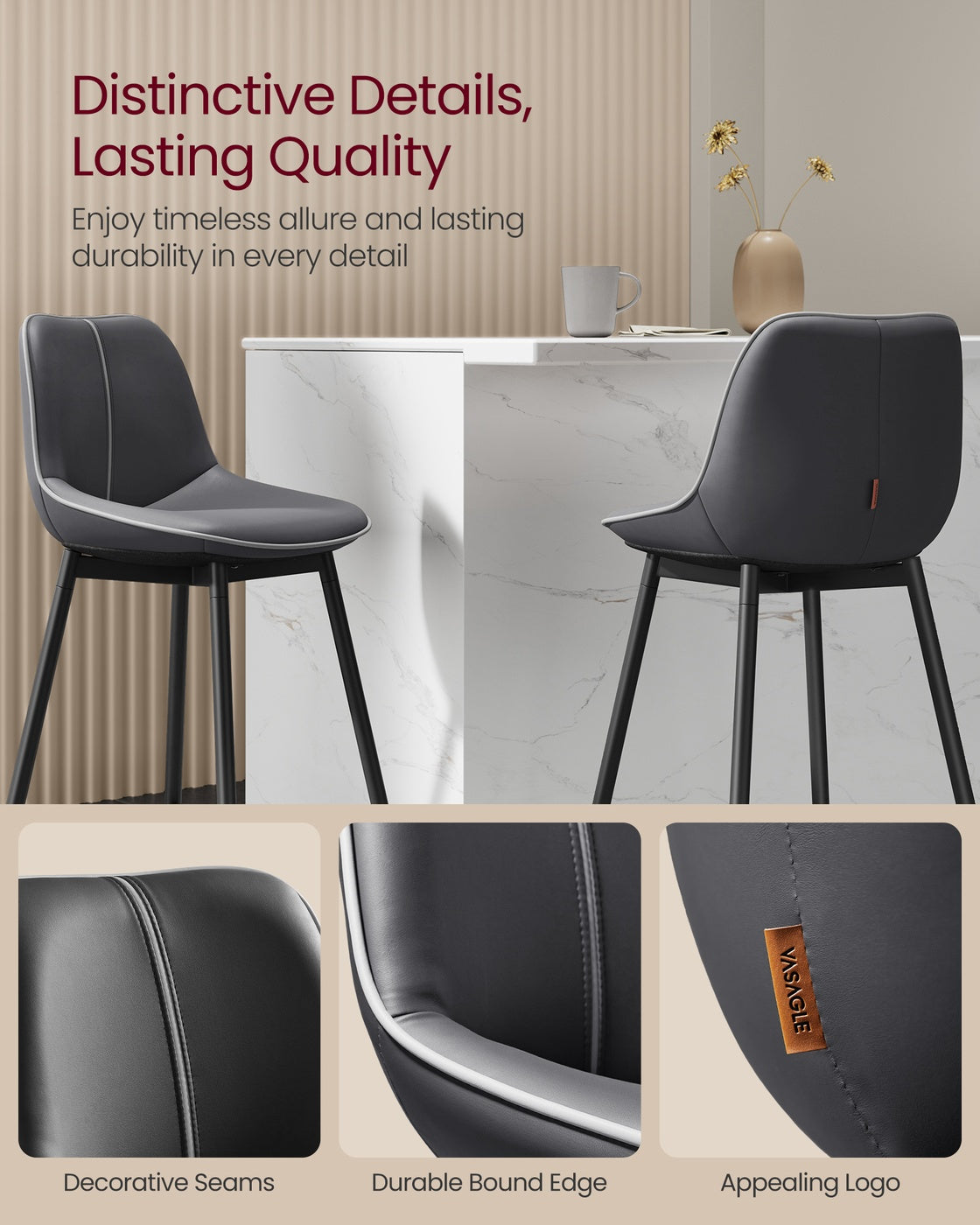 Counter Height Bar Stools - With Back - Set of 2