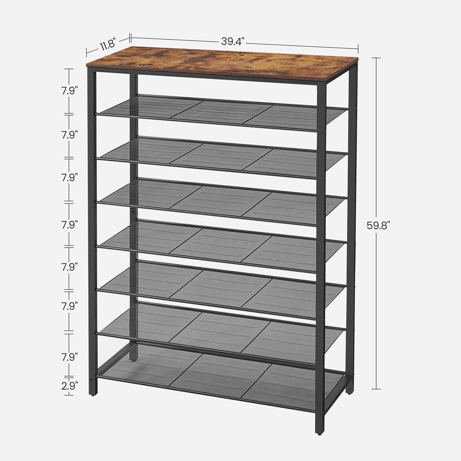7 Tier Shoe Rack for 32-40 Pairs of Shoes - Rustic Brown, Black