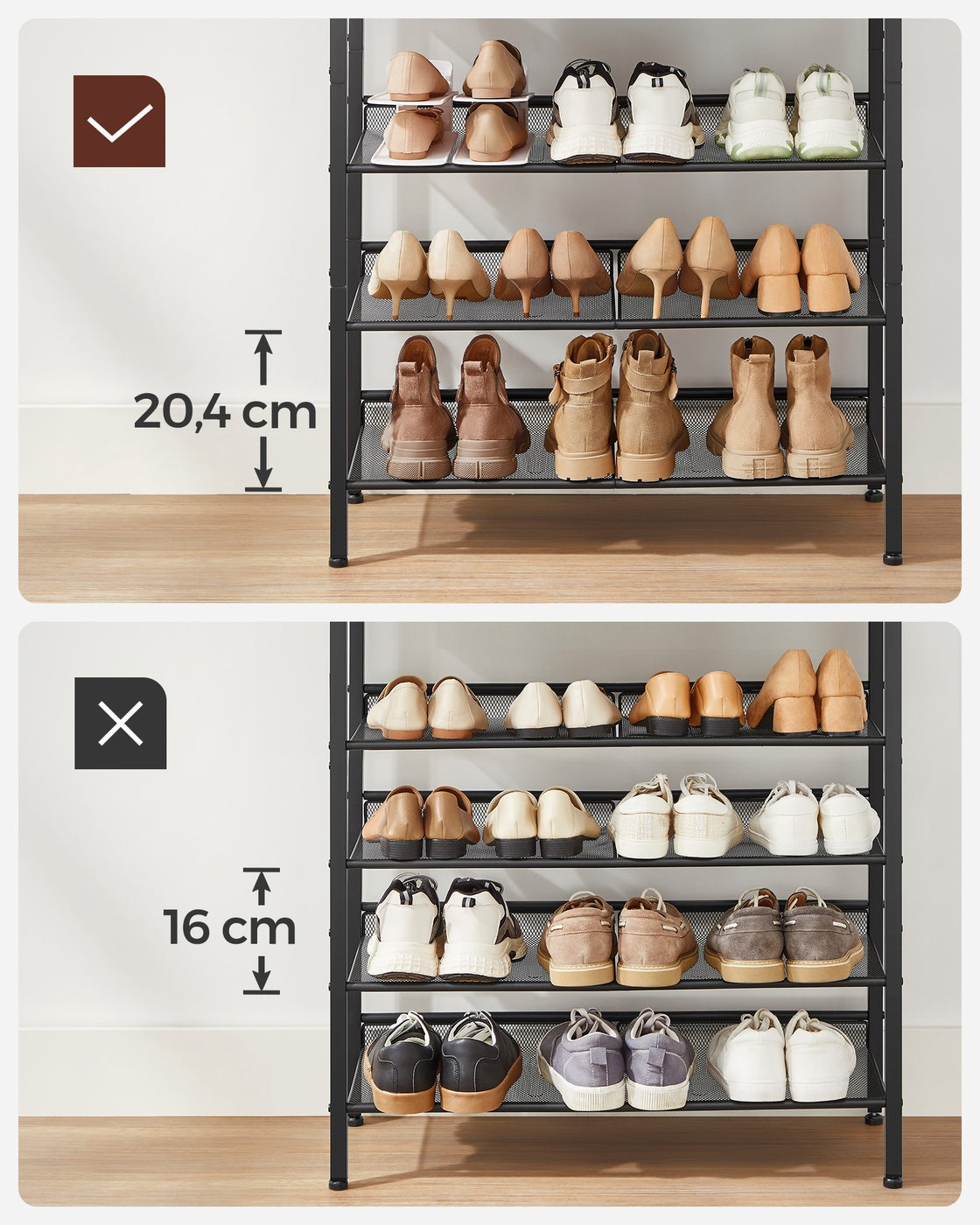 5-Tier Shoe Rack - Storage Shelves - Brown and Black - Rustic Brown, Black