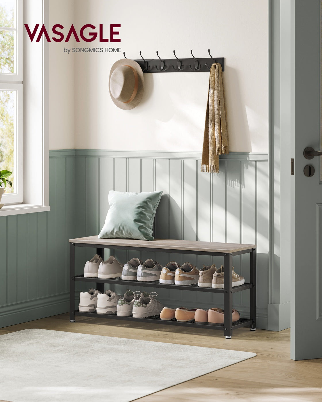 Storage Bench - 3-Tier - Metal Mesh Shelves - 39.4-Inch