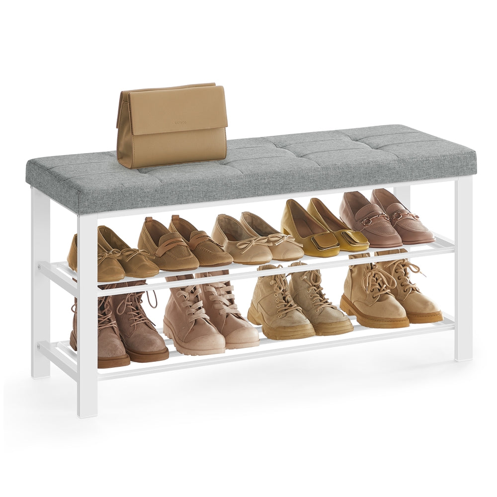 3-Tier Shoe Rack for Entryway Organizer with Foam Padded Seat - Dove Gray, Cloud White - 12.2"D x 39.4"W x 19.3"H