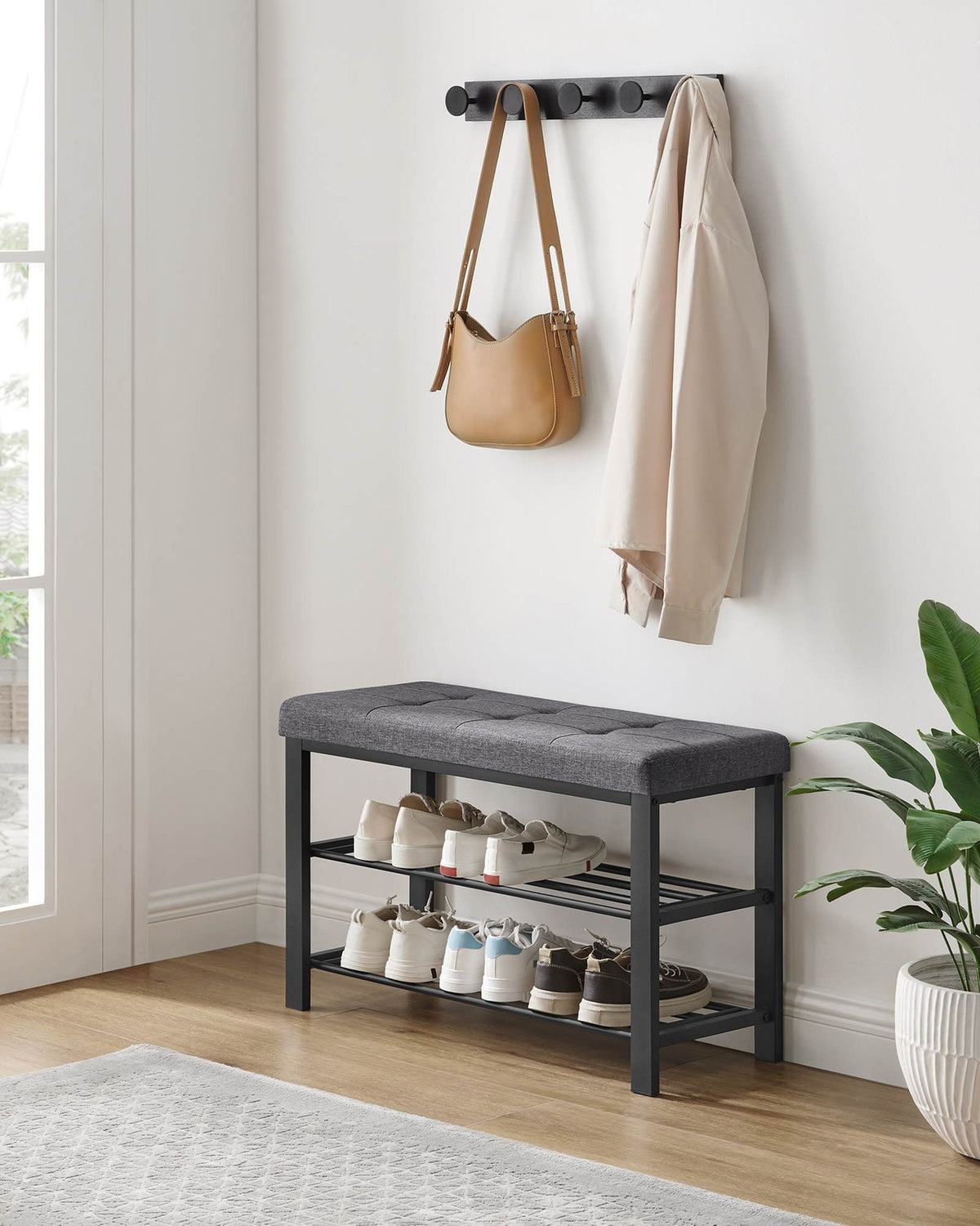 Shoe Bench - 3-Tier - Foam Padded Seat - For Entryway