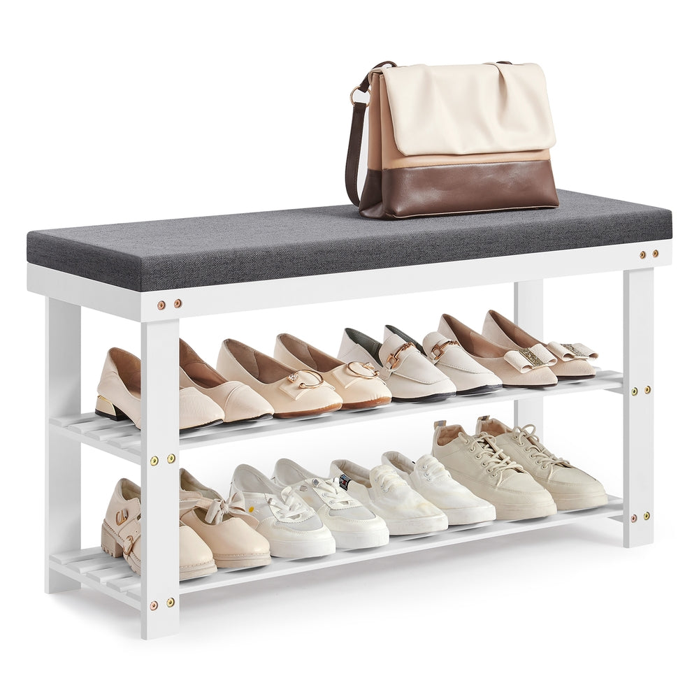 Shoe Organizer with Bench - White, Gray - 11.4"D x 35.4"W x 19.3"H
