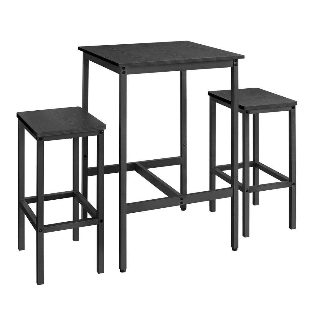 Bar Table and Chairs Set - Ebony Black, Ink Black