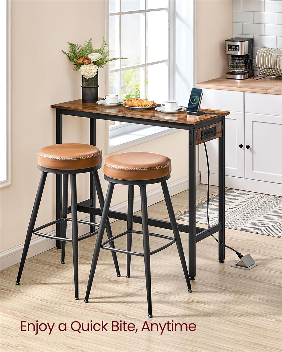 Bar Table with Charging Station - Rustic Brown, Ink Black