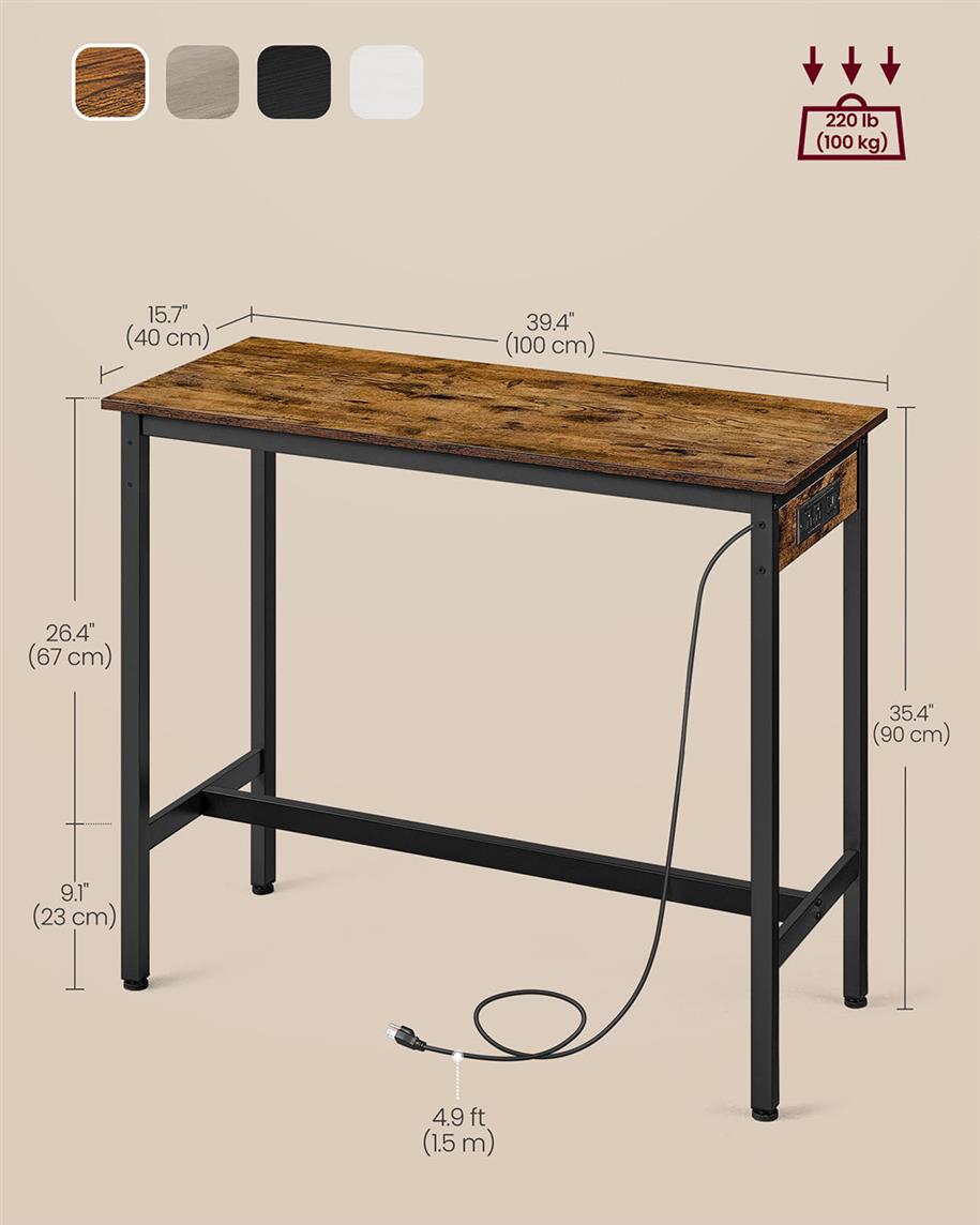 Bar Table with Charging Station - Rustic Brown, Ink Black