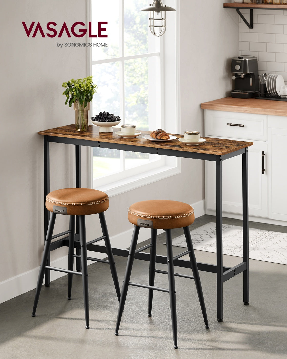 Bar Table - Narrow - 15.7 x 47.2 x 35.4 Inches - Brown and Black - Rustic Brown