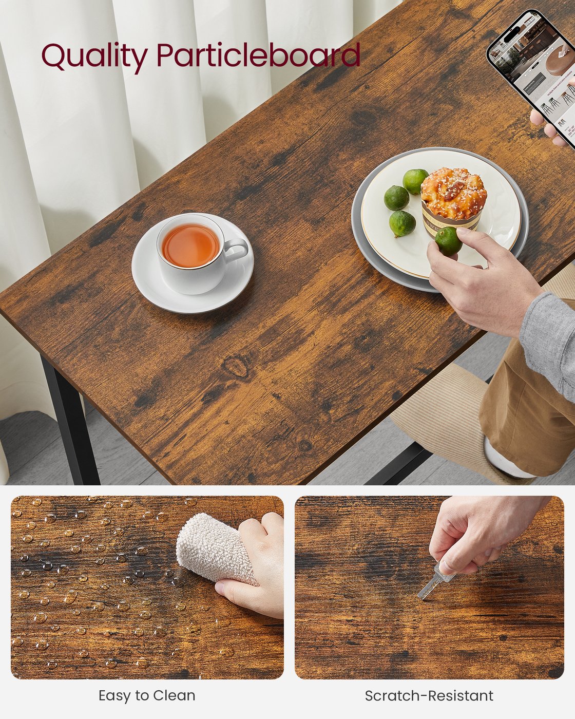 Bar Table - Narrow - 15.7 x 47.2 x 35.4 Inches - Brown and Black - Rustic Brown
