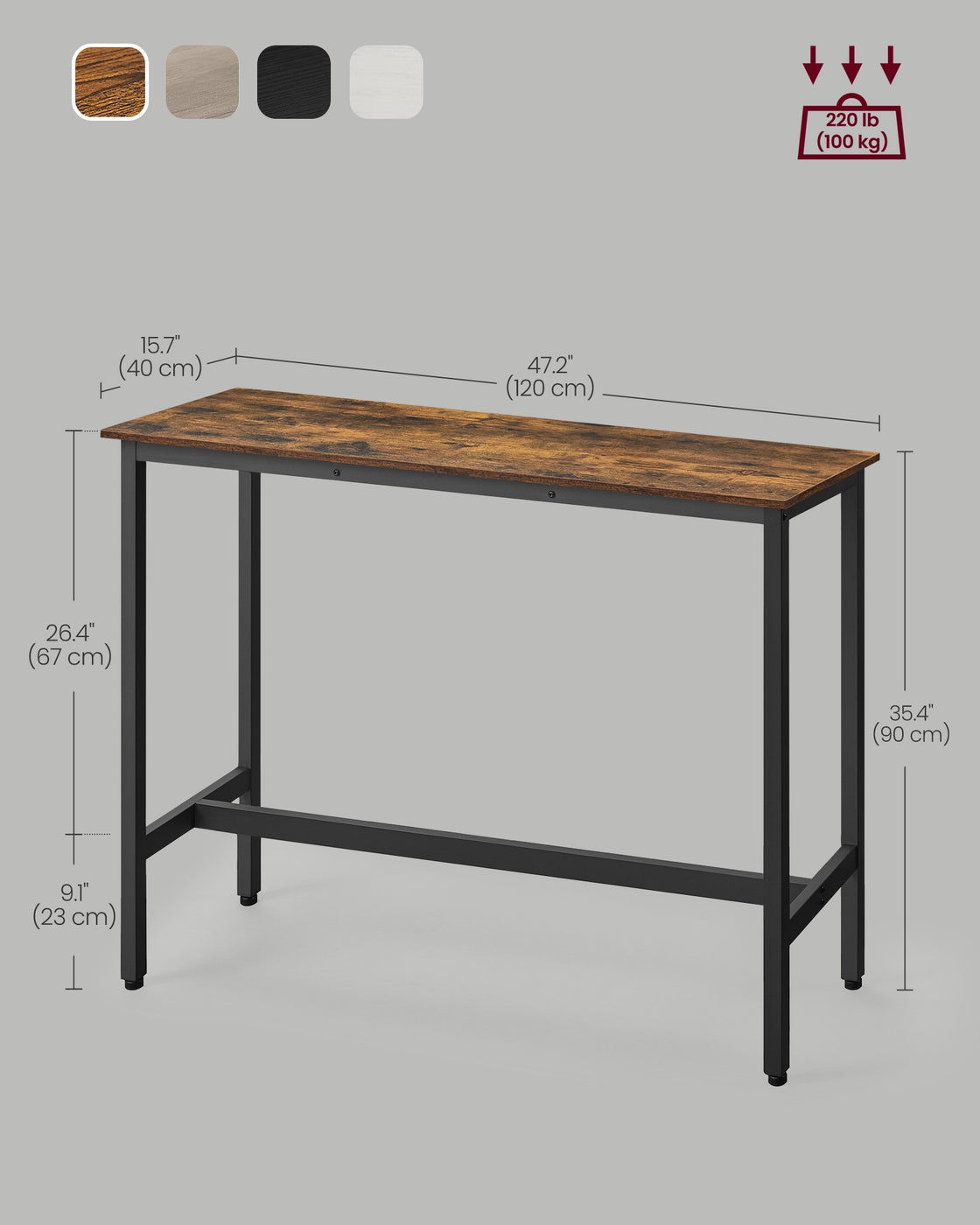 Bar Table - Narrow - 15.7 x 47.2 x 35.4 Inches - Brown and Black - Rustic Brown