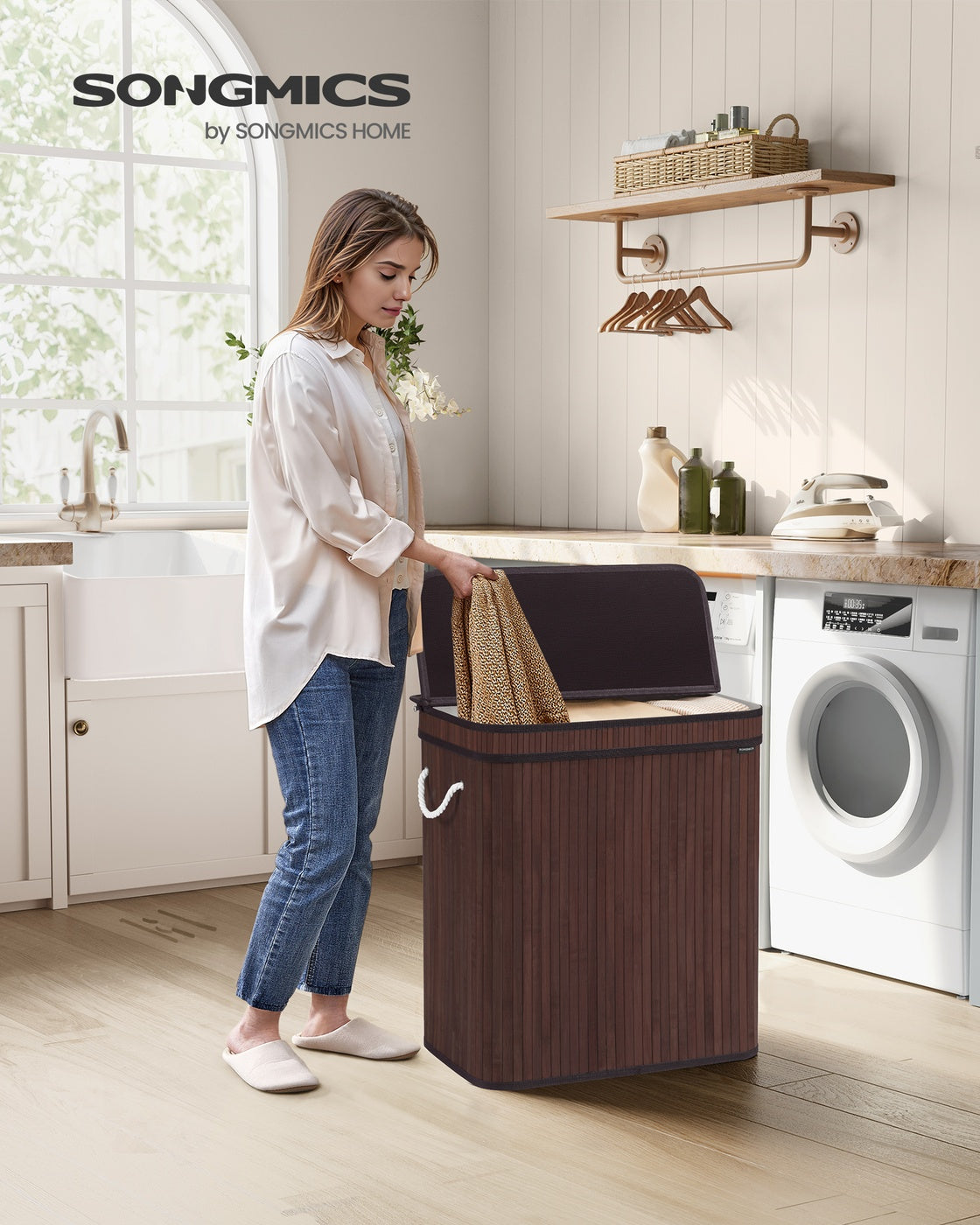 Bamboo Laundry Hamper with Lid - 26 Gallon Capacity - Removable Fabric Liner
