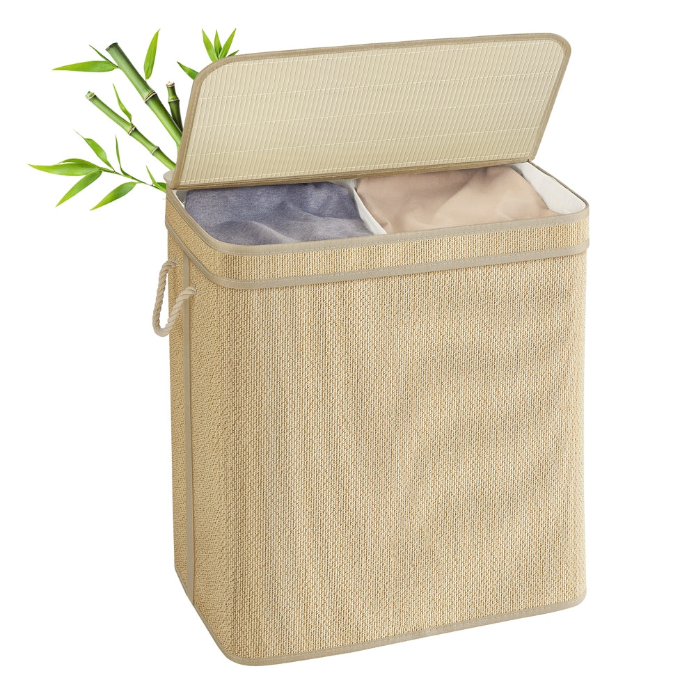 3-Section Laundry Hamper - 44.9 Gal. Laundry Basket - Brown - Natural - 23.2"L x 15.4"W x 24"H