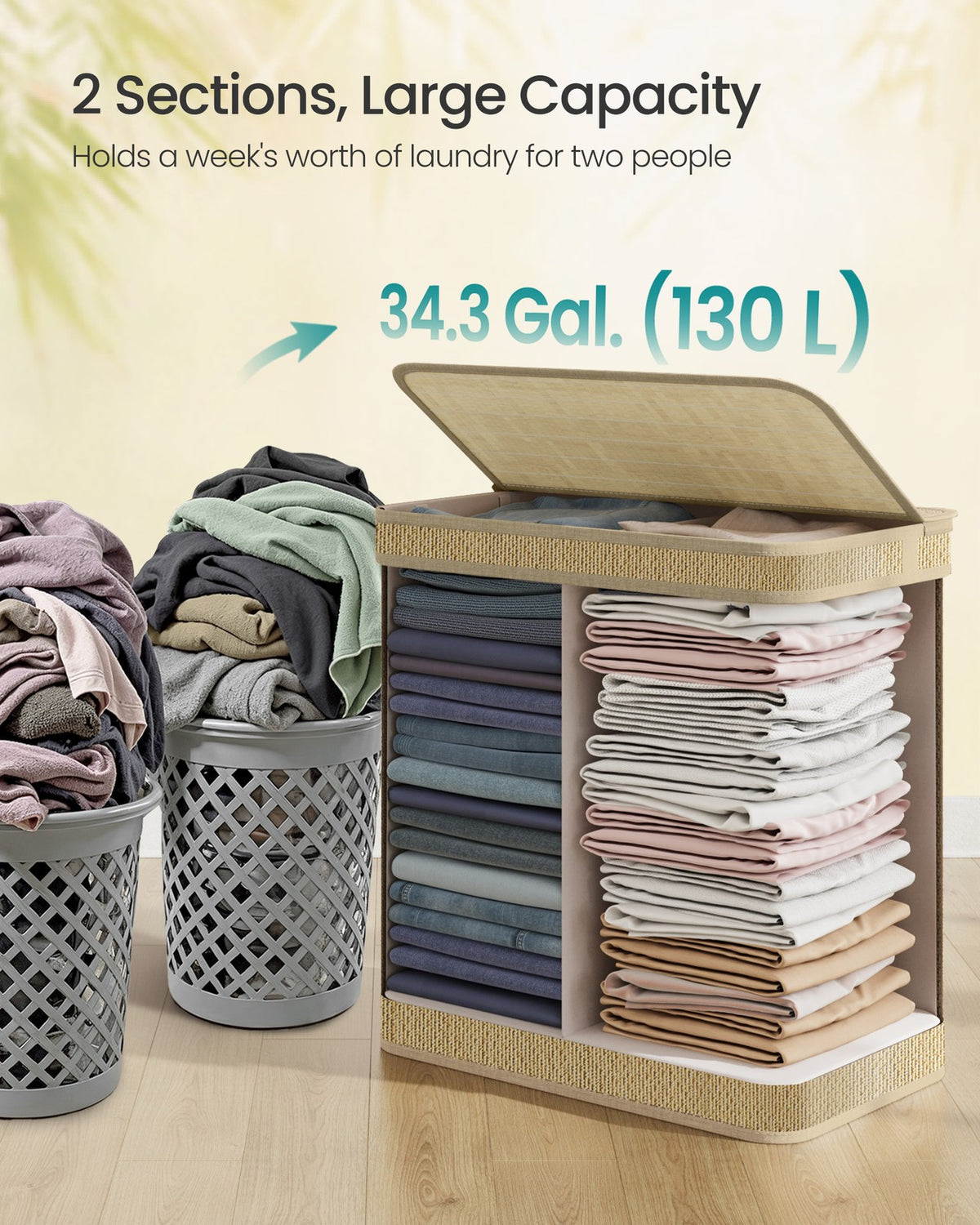 Laundry Hamper - 3-Section - 44.9 Gallon Capacity