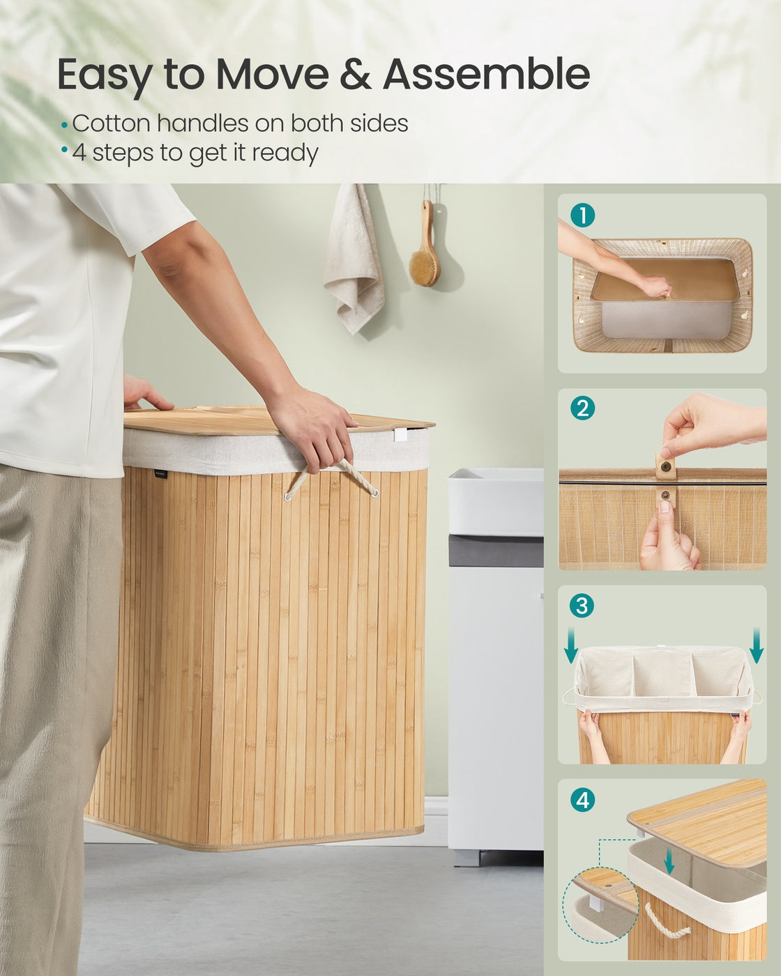 Laundry Hamper - 3-Section - 39.6 Gallon - Lid