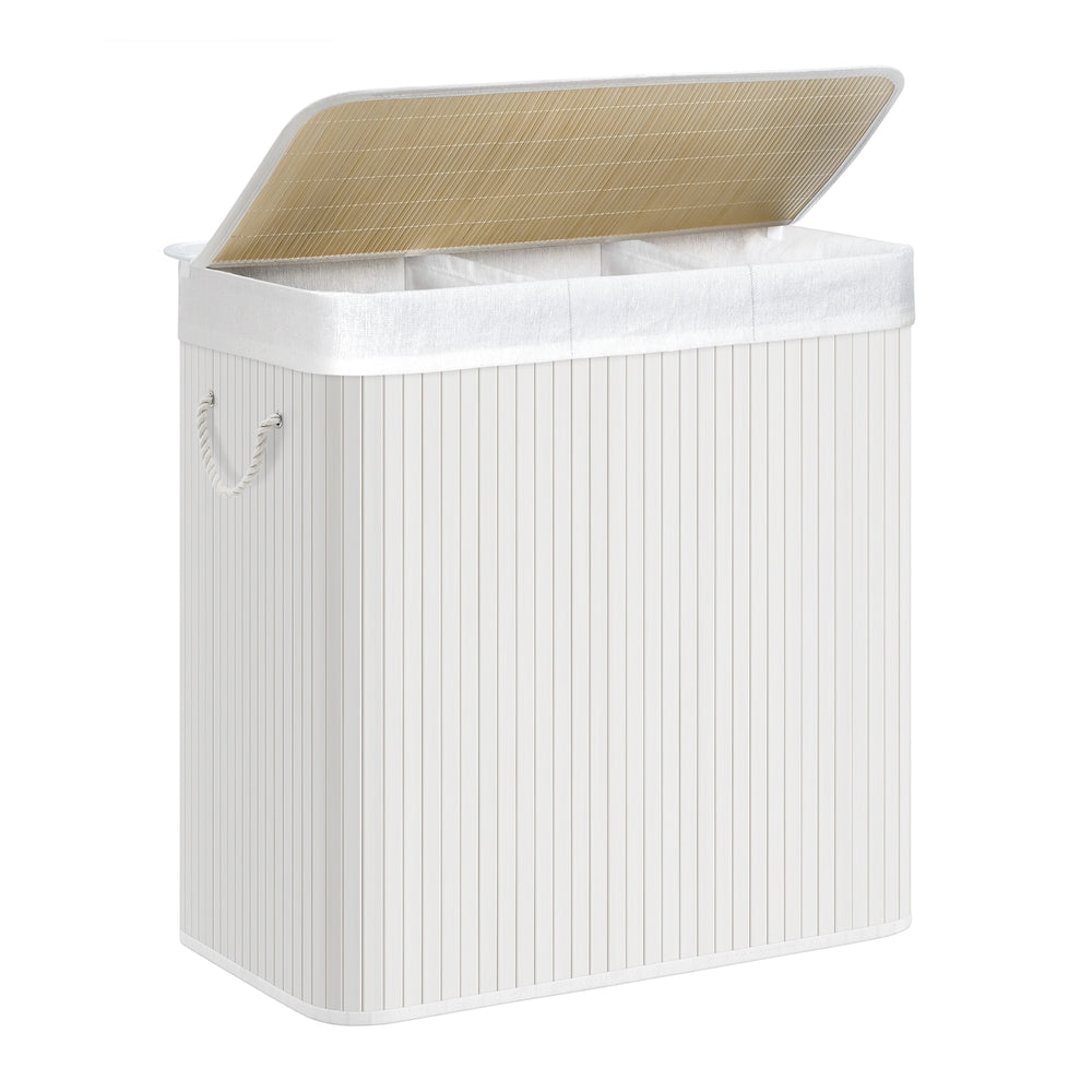 3-Section Laundry Hamper with Lid 39.6 Gallons (150L) - White