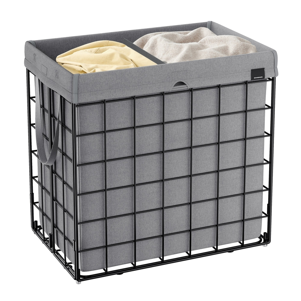 Laundry Hamper with Metal Wire Frame - 34.3 Gal. (130L) - Ink Black, Dove Gray - 23.6"L x 15.2"W x 23.2"H
