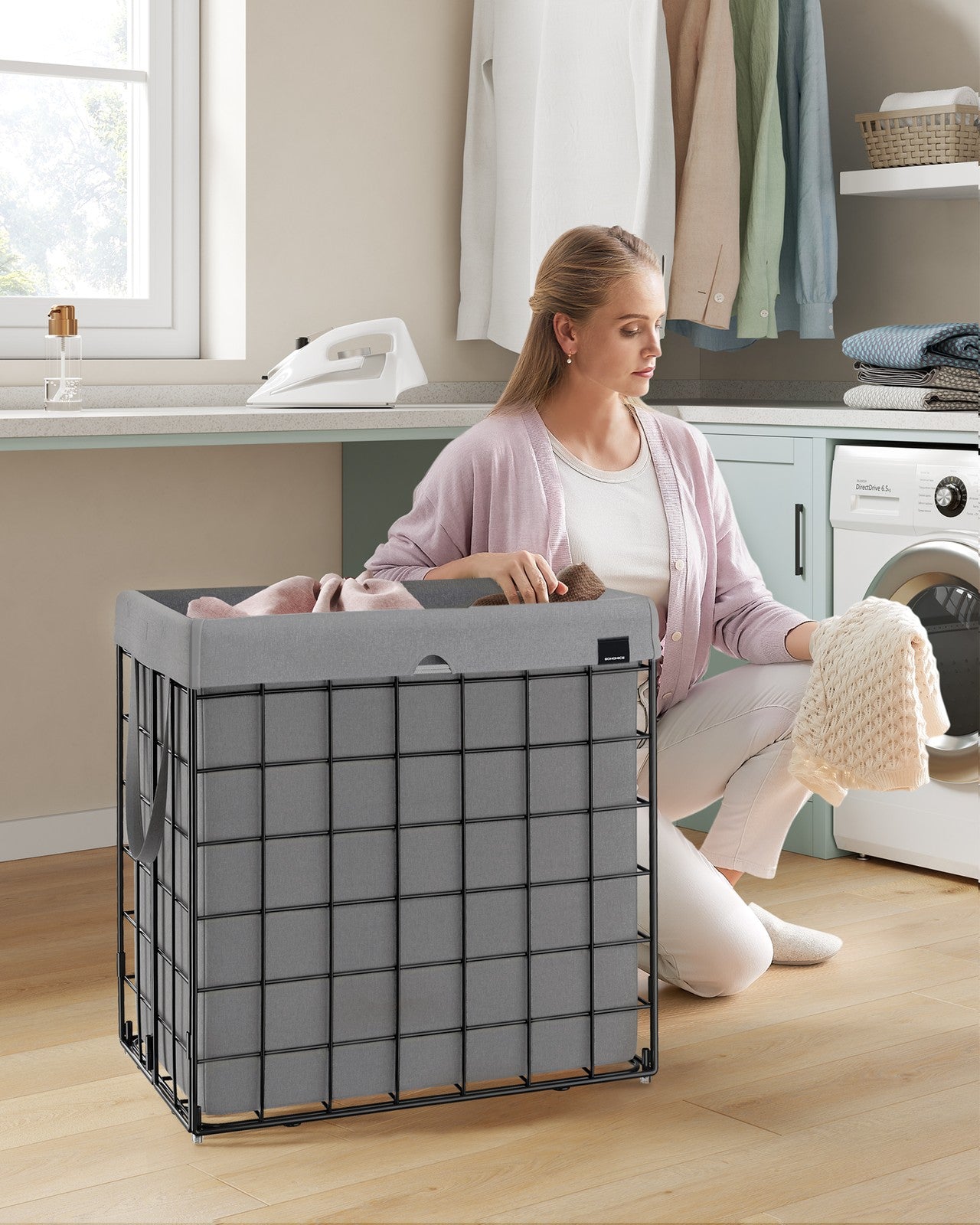 Laundry Hamper with Metal Wire Frame - 34.3 Gal. (130L) - Ink Black, Dove Gray