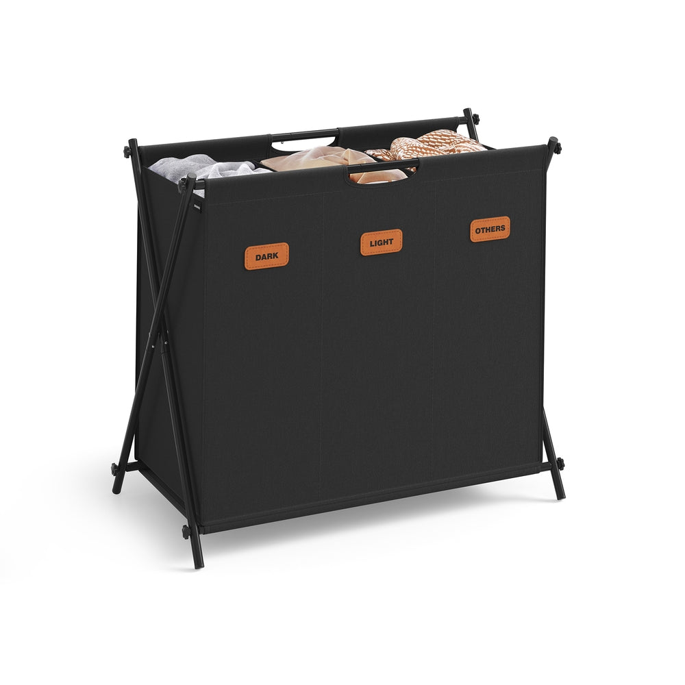 35.7 Gal. Laundry Hamper 3 Sections with Collapsible X-Frame Ink Black - Ink Black - 27.6"L x 15.7"W x 26"H
