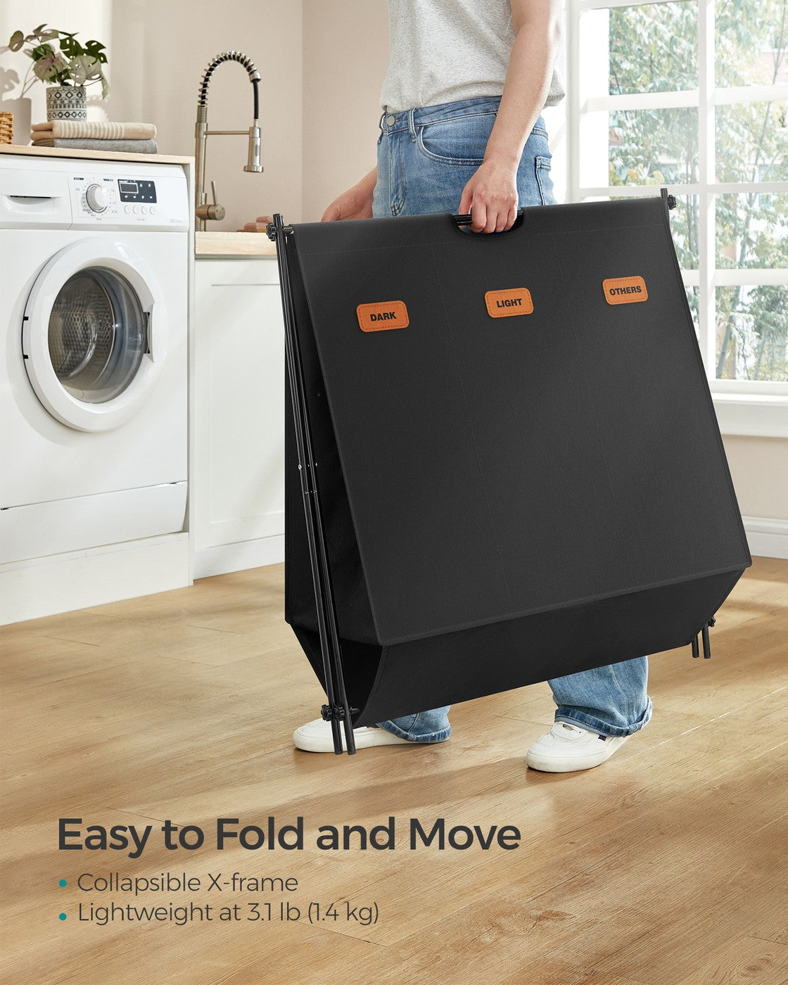 35.7 Gal. Laundry Hamper 3 Sections with Collapsible X-Frame Ink Black - Ink Black
