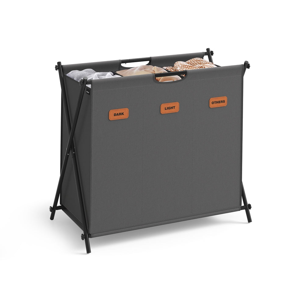 35.7 Gal. Laundry Hamper 3 Sections with Collapsible X-Frame Ink Black - Slate Gray - 27.6"L x 15.7"W x 26"H