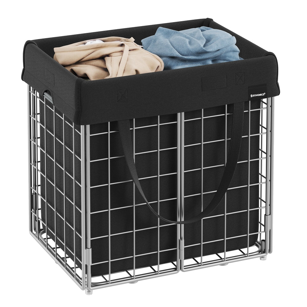 Laundry Hamper with Metal Wire Frame - 34.3 Gal. (130L) - Silver, Black - 15.7"L x 11.8"W x 16.1"H
