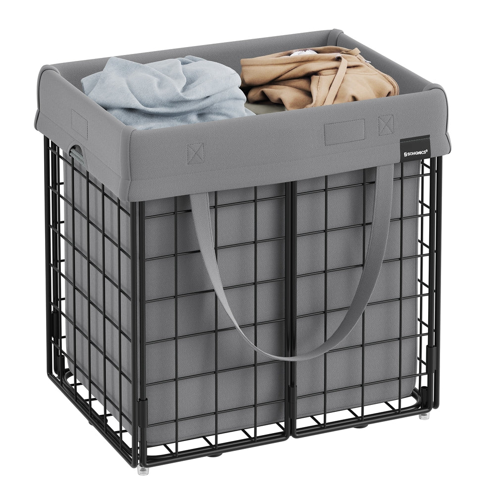 Laundry Hamper with Metal Wire Frame - 34.3 Gal. (130L) - Black, Gray - 15.7"L x 11.8"W x 16.1"H