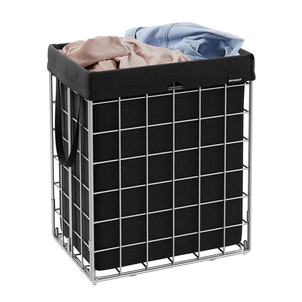Laundry Hamper with Metal Wire Frame - 34.3 Gal. (130L) - Silver, Classic Black - 18.9”L x 13”W x 22.8”H