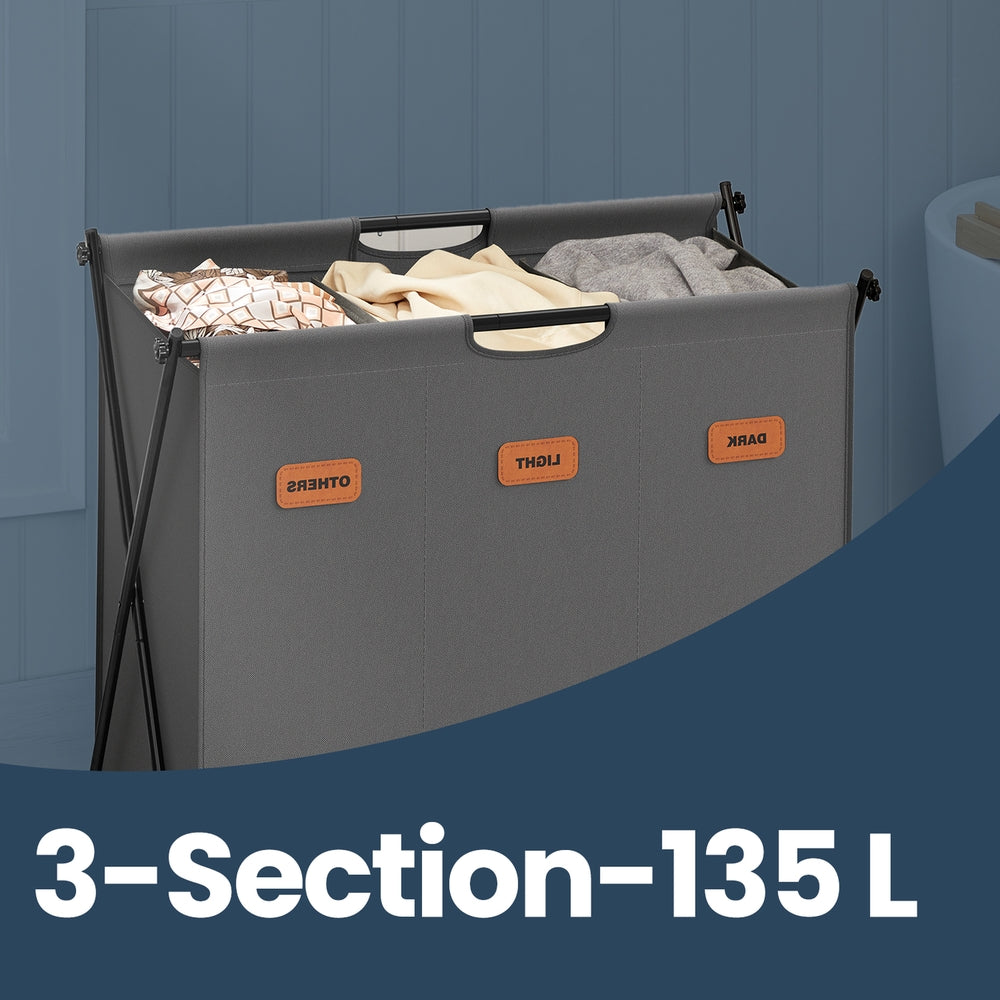 Foldable Three Section Laundry Basket with Labels