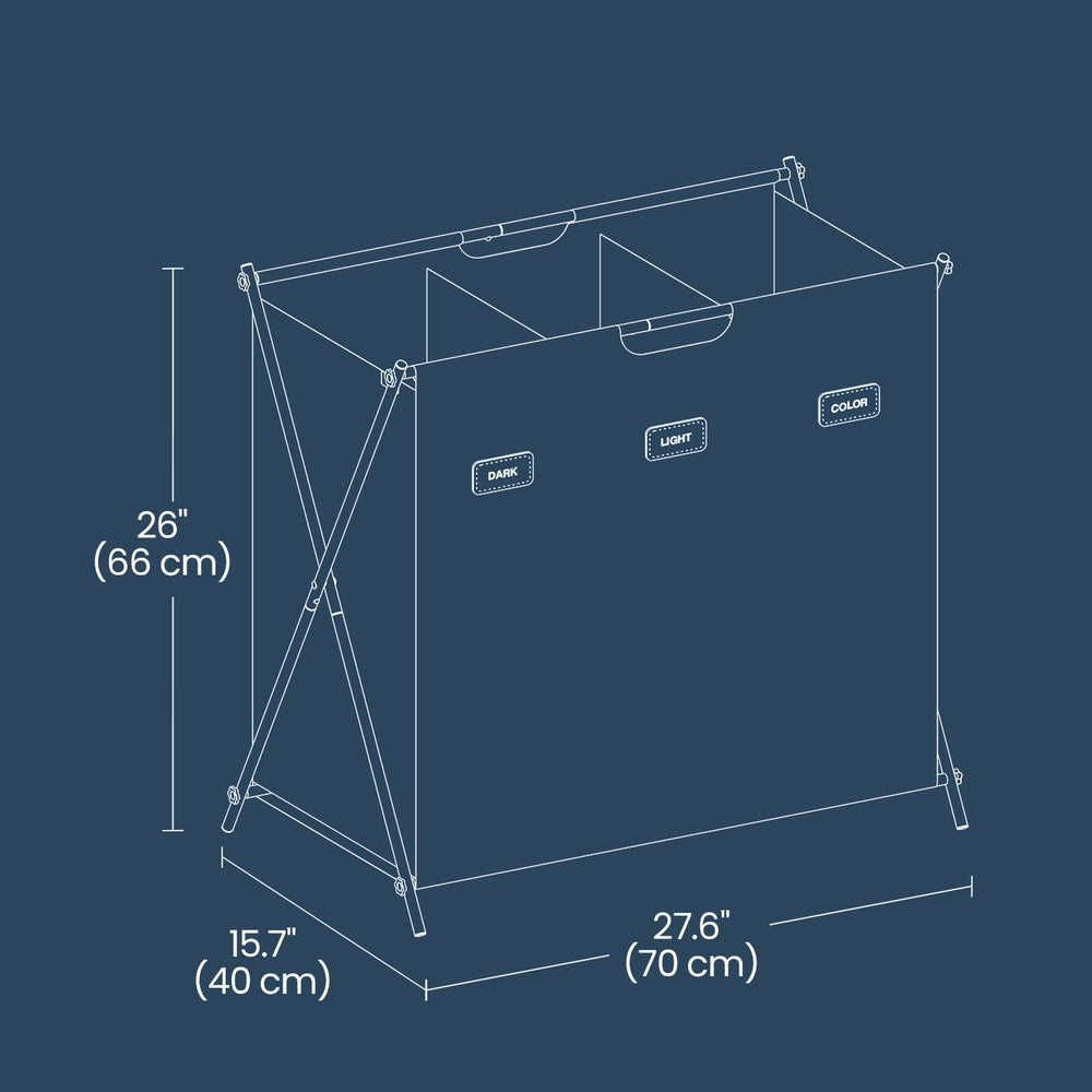 Foldable Three Section Laundry Basket with Labels