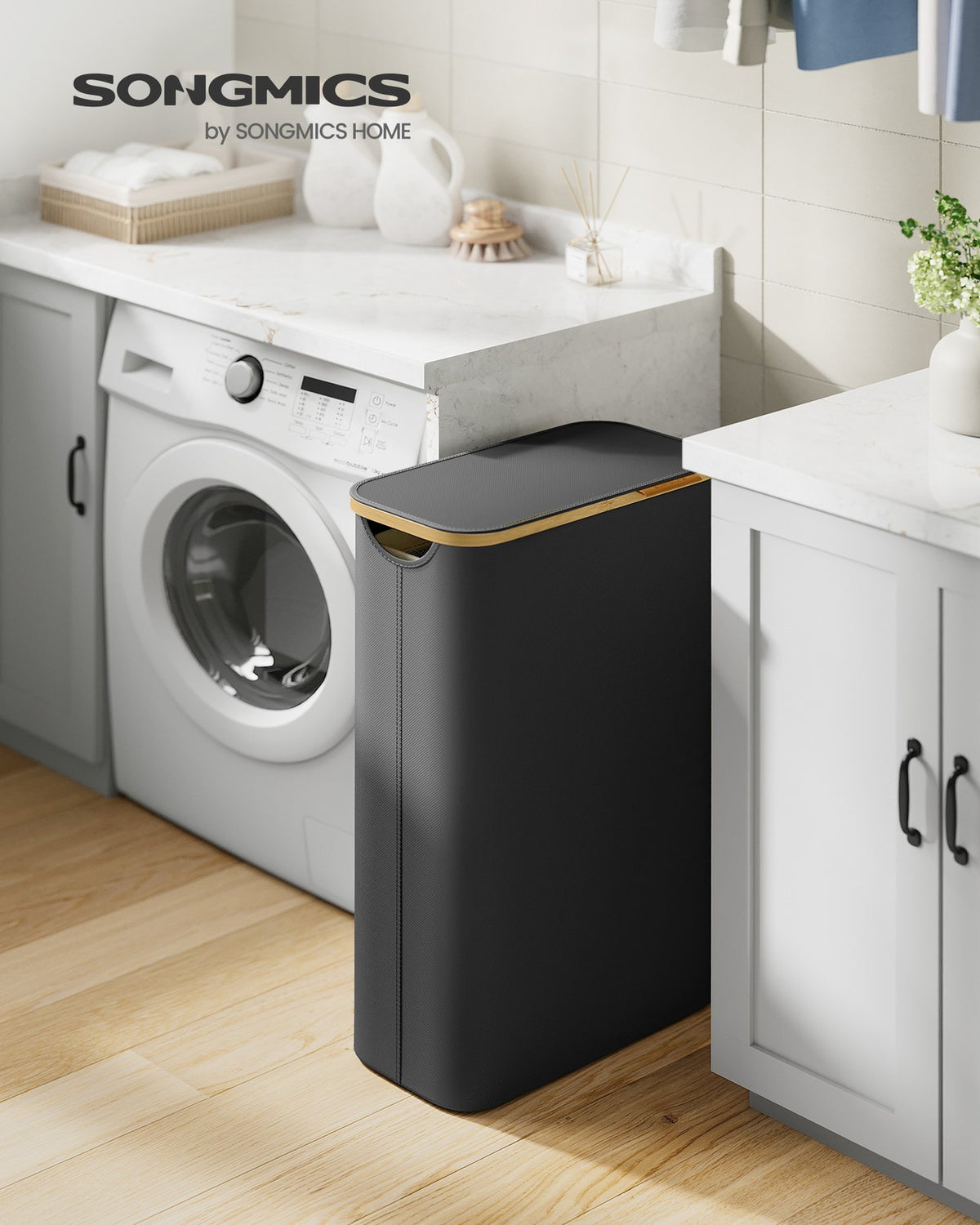 Laundry Hamper - 3-Section - Bamboo Handles - Collapsible