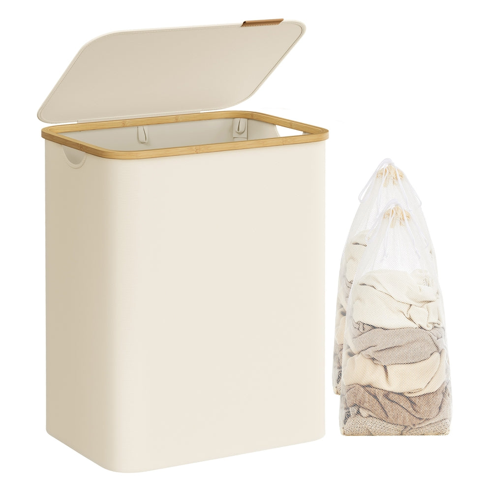 Laundry Hamper with Lid - 20.5 x 15.2 x 27.8 Inches - Cream White